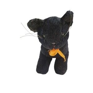 Russ Berrie Shelley Cat Black Halloween Vintage Plush Orange Ribbon 8" READ DESC